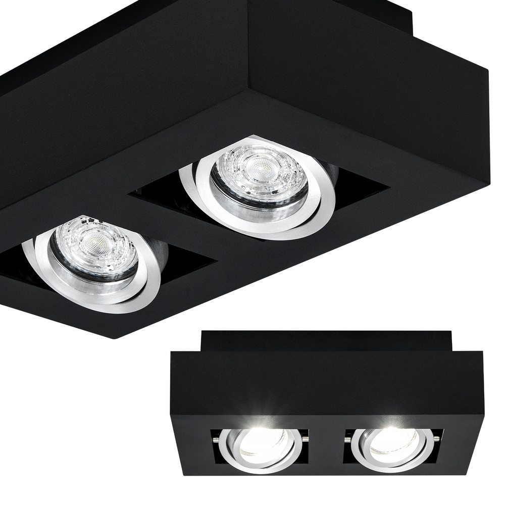 Punktowa oprawa sufitowa OSMIN RIM 2 Black Silver IP20 kwadratowa podwójna czarny mat, wymienny pierścień, EDO777681 EDO Solutions