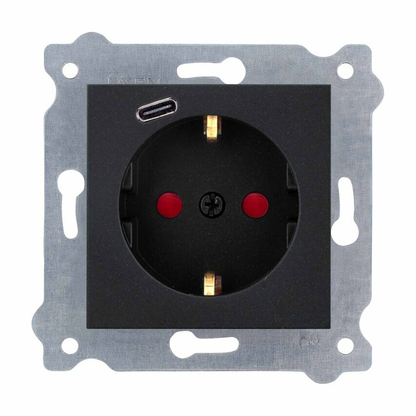 Gniazdo z uziemieniem Schuko 2P+E + USB Typ C Czarny Metalik 274/14E EXEN