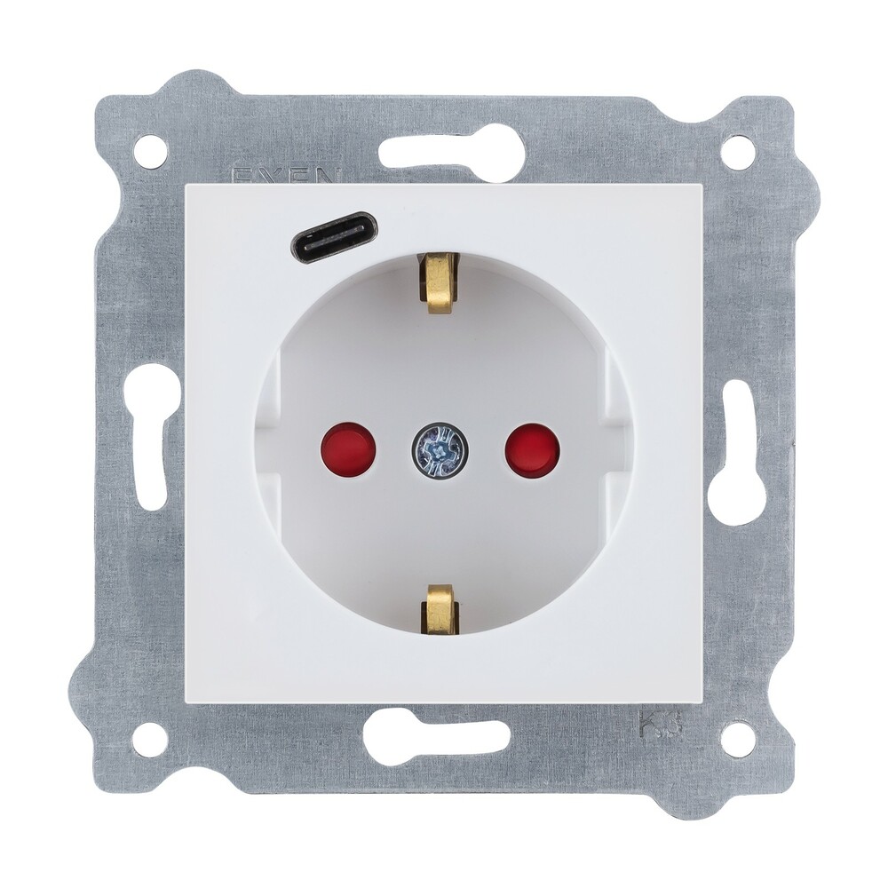 Gniazdo z uziemieniem Schuko 2P+E i przesłonami torów prądowych + USB Typ C Biały 274/01E EXEN