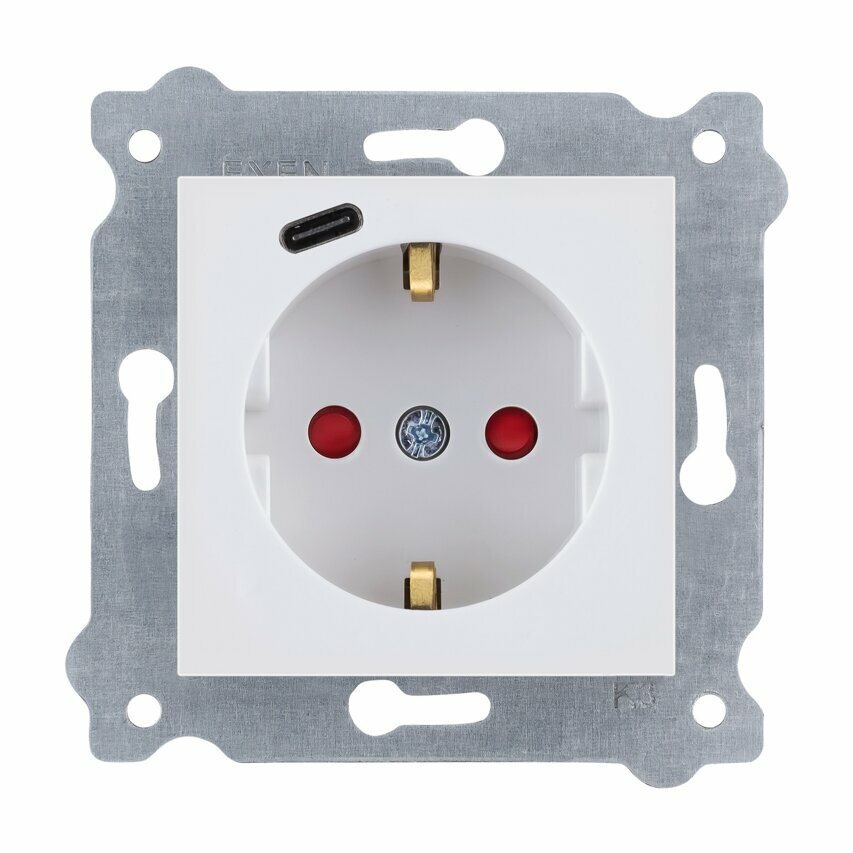 Gniazdo z uziemieniem Schuko 2P+E + USB Typ C Biały 274/01E EXEN