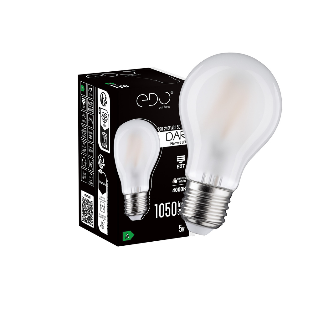 Żarówka dekoracyjna DARI LED Filament 5W, E27, 4000K, 1050lm, 230V, MATT A60, EDO777708 EDO Solutions