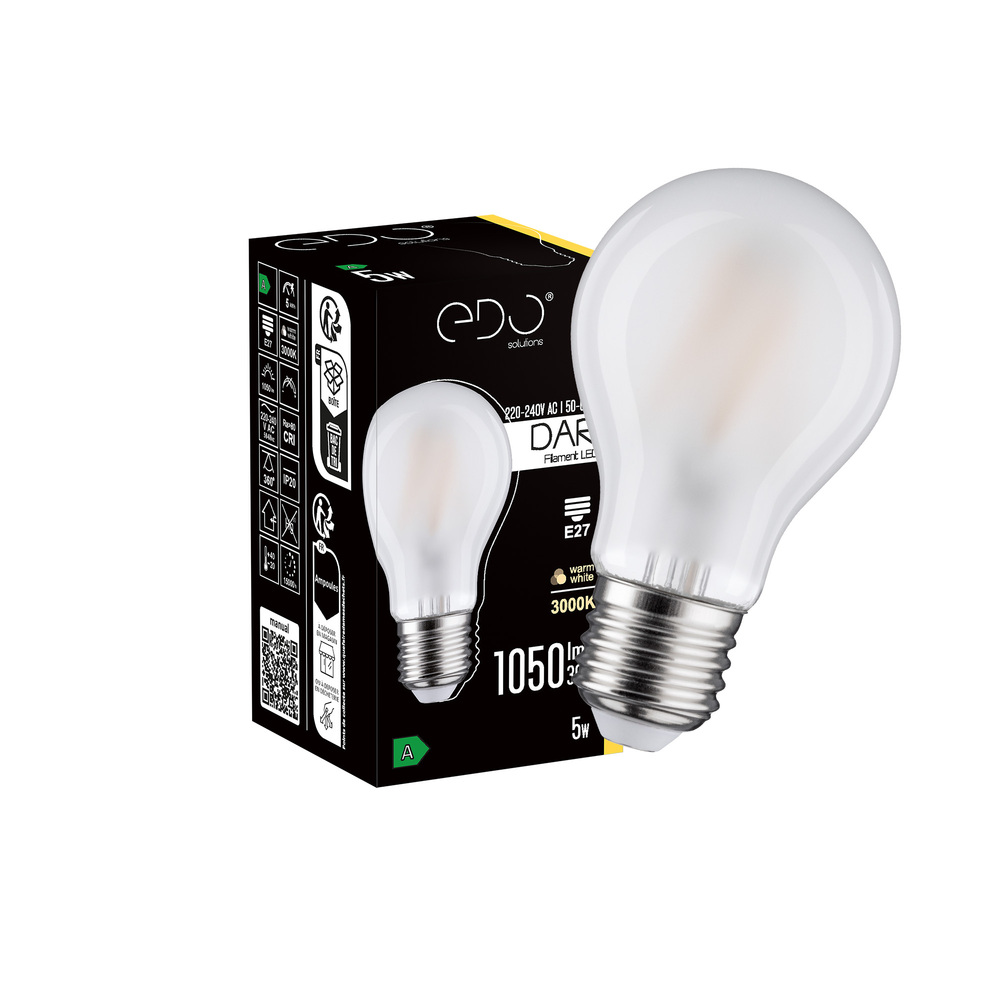 Żarówka dekoracyjna DARI LED Filament 5W, E27, 3000K, 1050lm, 230V, MATT A60, EDO777707 EDO Solutions