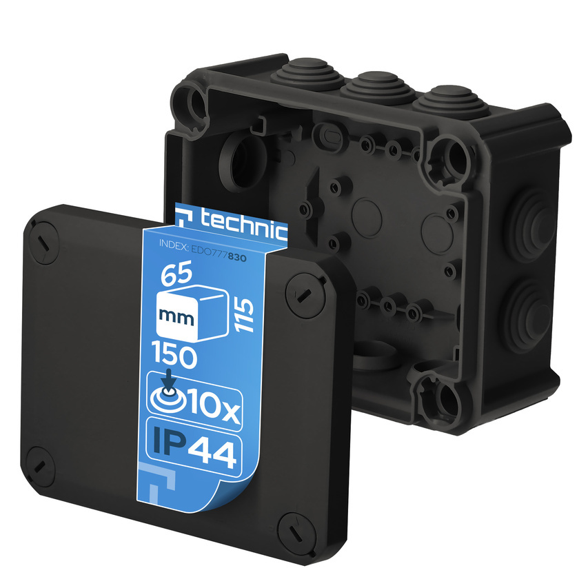 Puszka instalacyjna natynkowa z dławikami dekiel przykręcany 150x115x65mm czarny IP44 EDO777830 EDO Technic