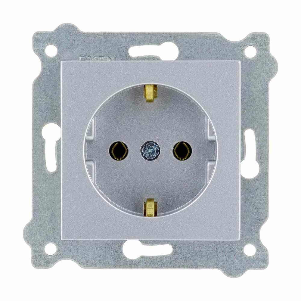 Gniazdo z uziemieniem Schuko 2P+E Srebrny 237/10E EXEN