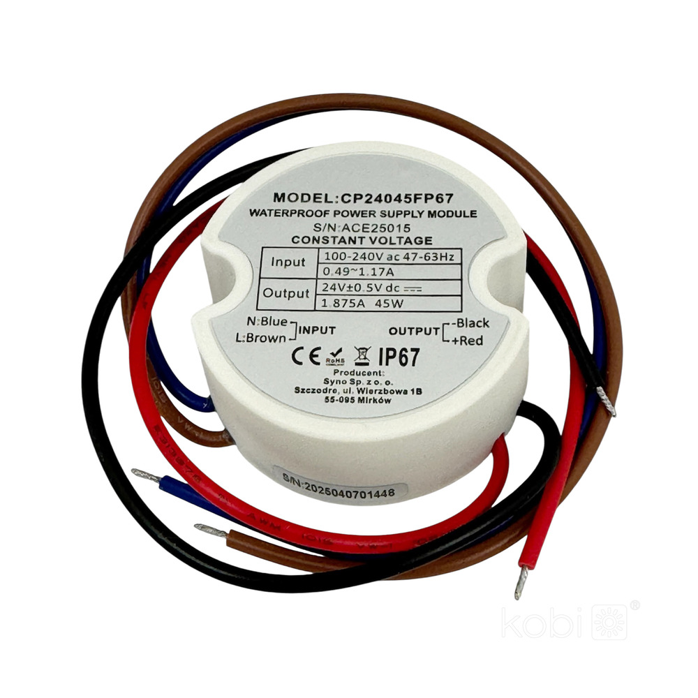 Moduł zasilacza puszkowy 24V 45W 1,88A IP67 Kobi