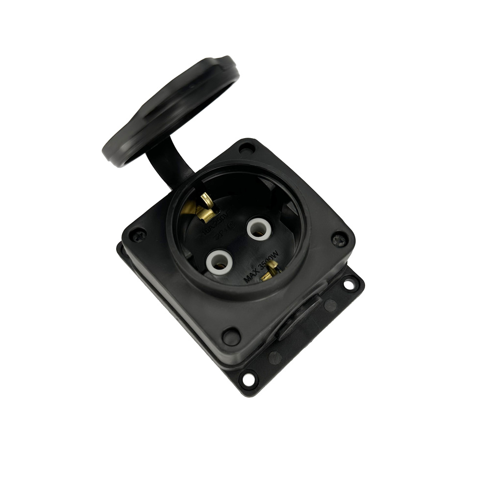 Gniazdo gumowe pojedyncze Schuko IP54 czarne | 220.000.101 | HOROZ