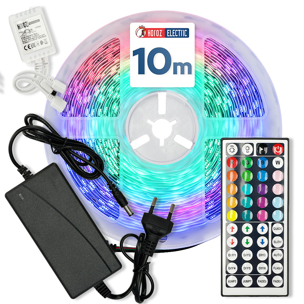 Zestaw taśma LED VICTORY-10 RGB 24V 10W/m 800lm/m IP20 sterownik zasilacz pilot rolka 10m | HOROZ