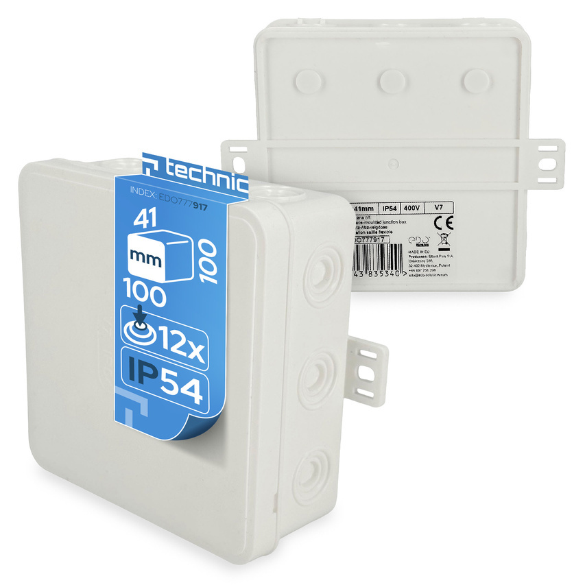 Puszka elastyczna natynkowa 100x100x41mm IP54 12 wlotów klik z osłabieniami biała V7 EDO777917 EDO Technic