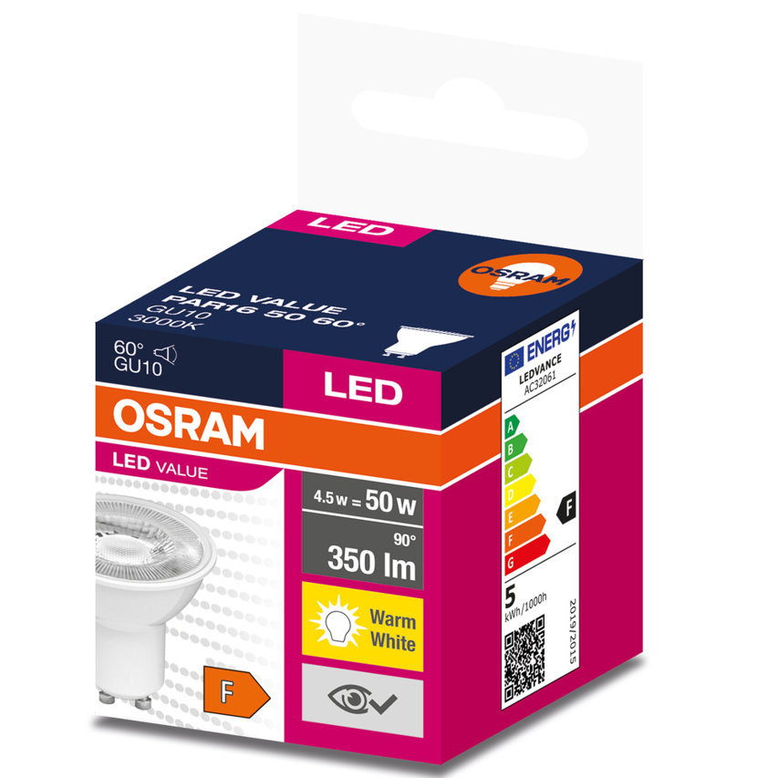 Żarówka LED VALUE PAR16 GU10 4,5W =50W 3000K 350lm 60st Osram