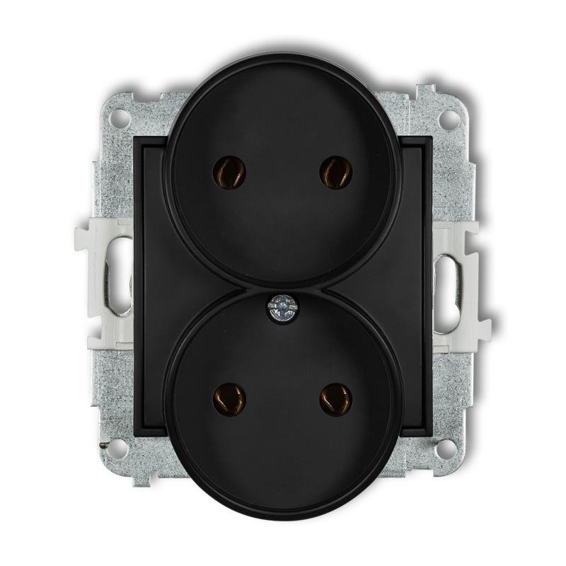 Mechanizm gniazda podwójnego do ramki bez uziemienia 2x2P (bez przesłon torów prądowych) czarny mat 12MGPR-2 Karlik Mini