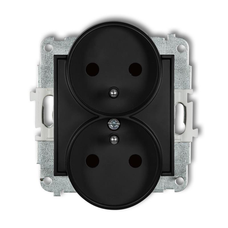 Mechanizm gniazda podwójnego do ramki z uziemieniem 2x(2P+Z) (przesłony torów prądowych) czarny mat 12MGPR-2zp Karlik Mini