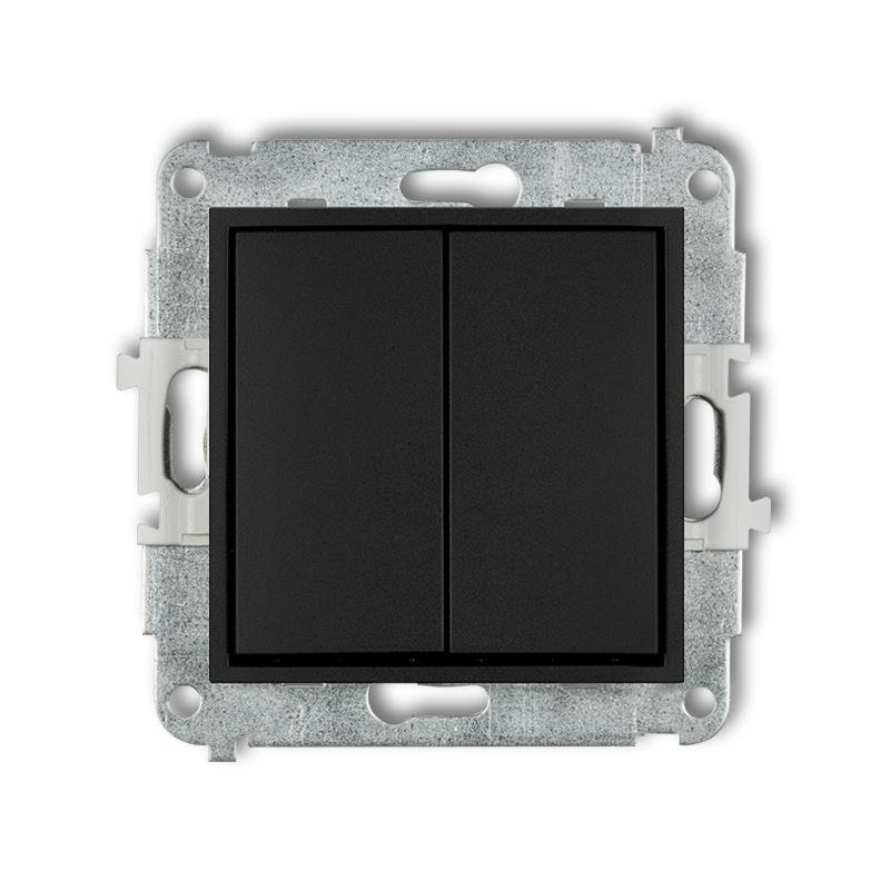 Mechanizm łącznika zwiernego, świecznikowego (dwa klawisze bez piktogramów, wspólne zasilanie) czarny mat 12MWP-44.1 Karlik Mini