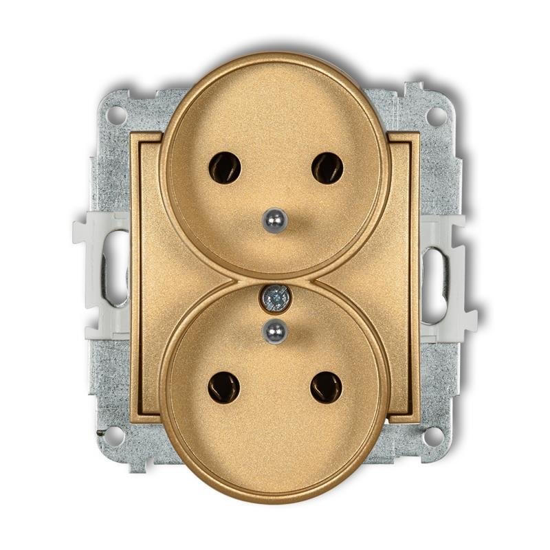 Mechanizm gniazda podwójnego do ramki z uziemieniem 2x(2P+Z) (bez przesłon torów prądowych) złoty 29MGPR-2z Karlik Mini