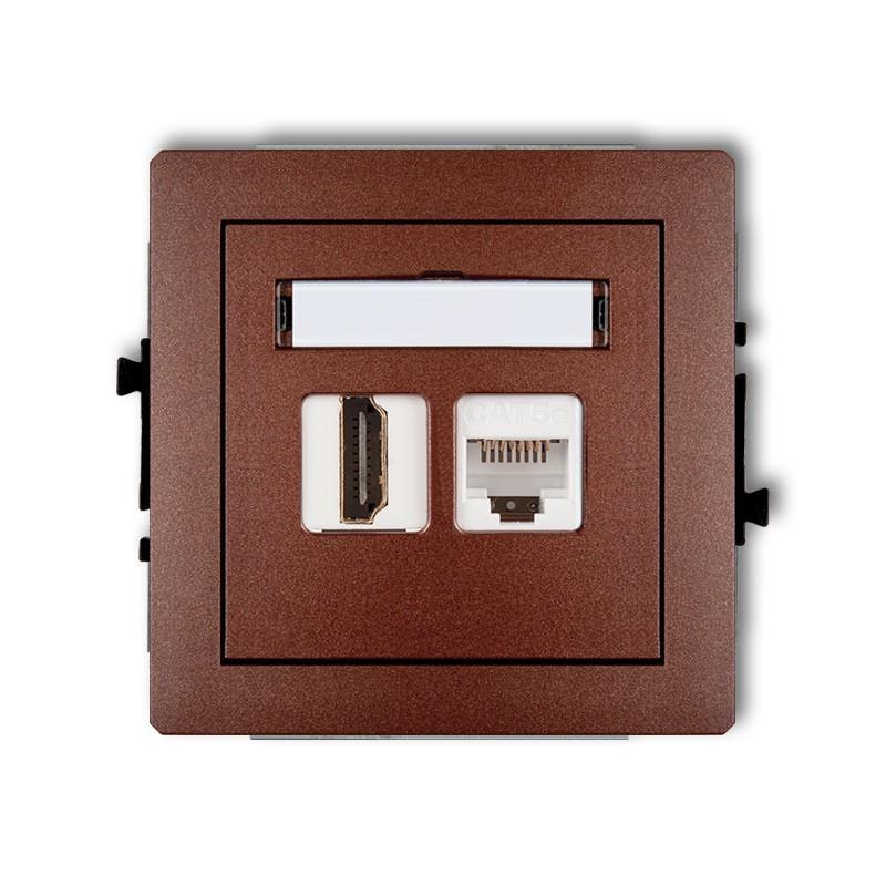 Mechanizm gniazda pojedynczego HDMI 2.0 + gniazda komp. poj. 1xRJ45, kat. 5e, 8-stykowy, bez pola opisowego brązowy metalik DECO 9DGHKBO Karlik