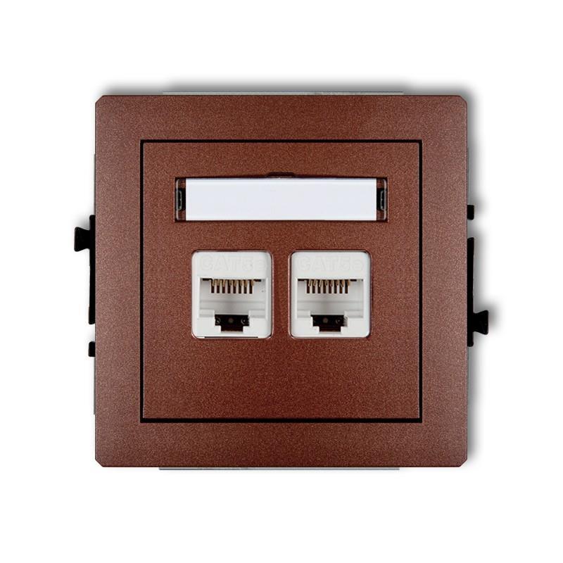 Mechanizm gniazda komputerowego podwójnego 2xRJ45, kat. 6, 8-stykowy, bez pola opisowego brązowy metalik DECO 9DGKBO-4 Karlik