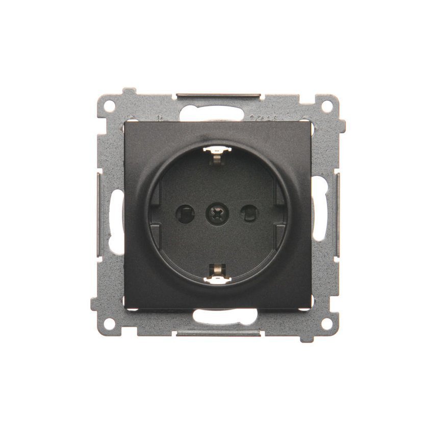 Gniazdo Schuko z przesłonami (moduł) 16A, 250V~, szybkozłącza antracyt Kontakt Simon DGSz1CZ.01/48