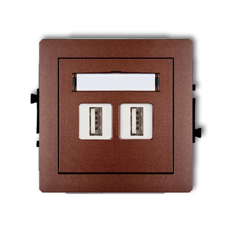 Mechanizm gniazda podwójnego 2xUSB A-A 3.0, bez pola opisowego brązowy metalik DECO 9DGUSBBO-6 Karlik