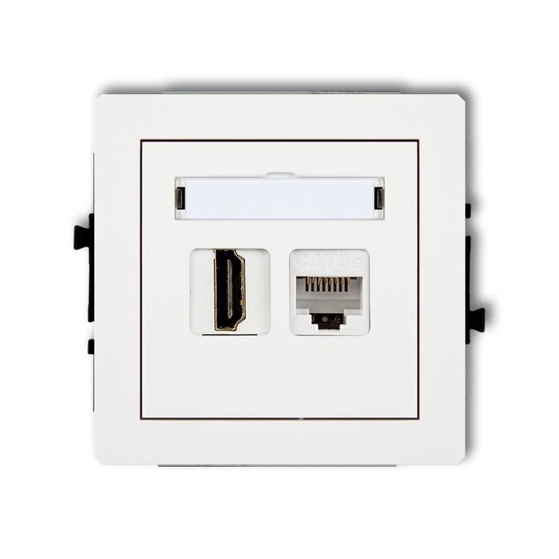 Mechanizm gniazda pojedynczego HDMI 2.0 + gniazda komp. poj. 1xRJ45, kat. 5e, 8-stykowy, bez pola opisowego biały DECO DGHKBO Karlik