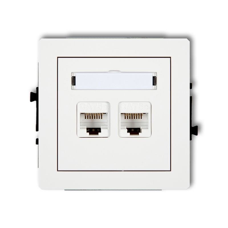 Mechanizm gniazda komputerowego podwójnego 2xRJ45, kat. 5e, 8-stykowy, bez pola opisowego biały DECO DGKBO-2 Karlik