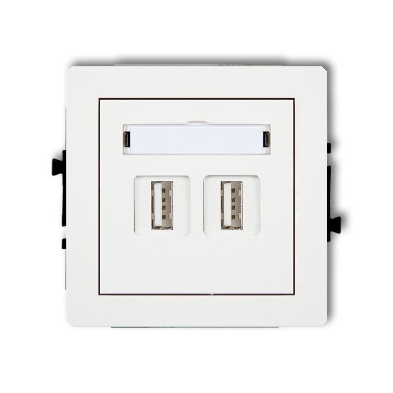 Mechanizm gniazda podwójnego 2xUSB A-A 2.0, bez pola opisowego biały DECO DGUSBBO-2 Karlik
