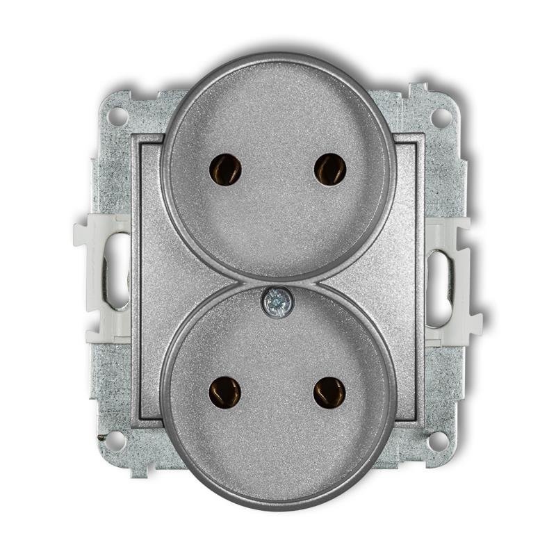 Mechanizm gniazda podwójnego do ramki bez uziemienia 2x2P (bez przesłon torów prądowych) srebrny metalik 7MGPR-2 Karlik Mini