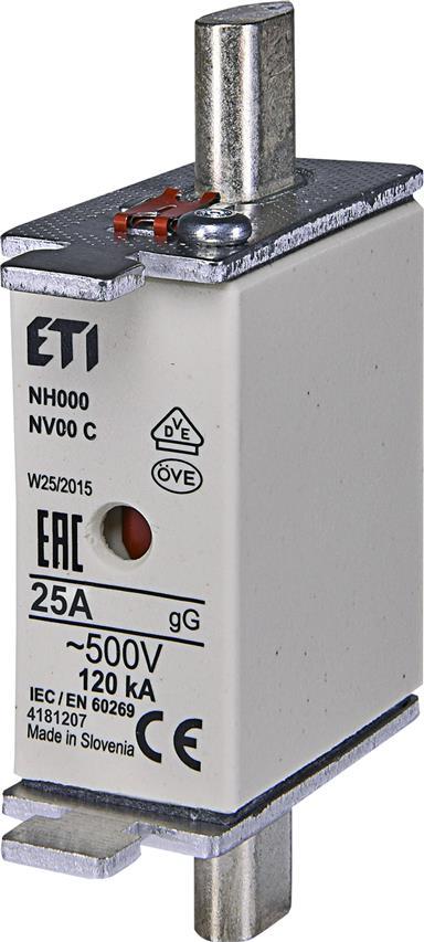 Wkładka topikowa NH000 gG 25A/500V ETI Polam