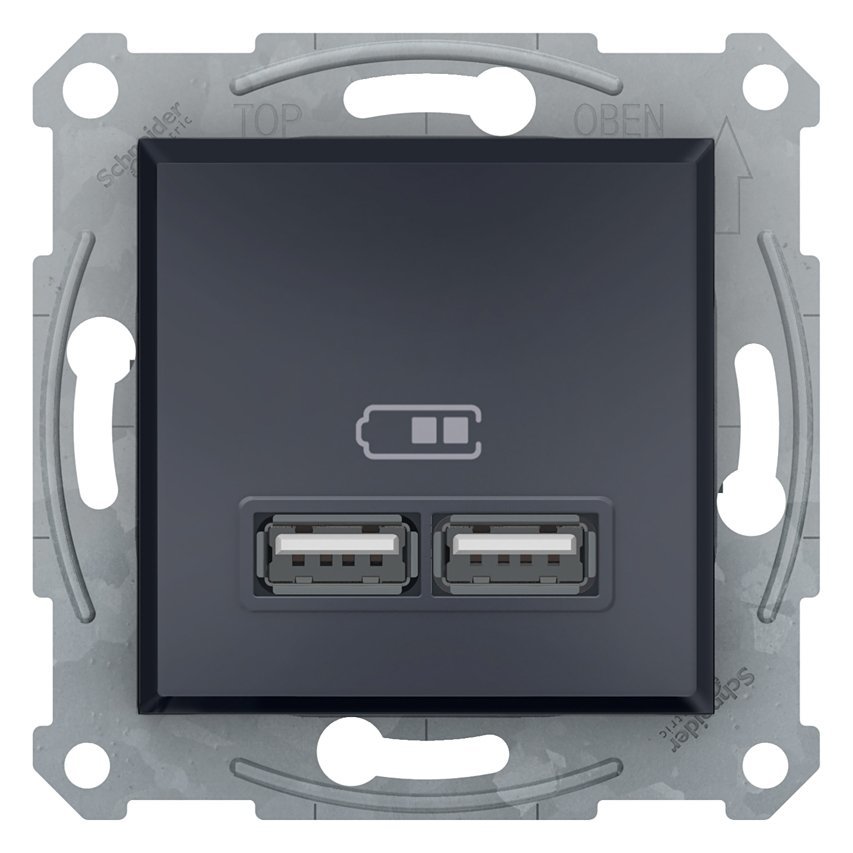 Gniazdo ładowarki USB 2.1A bez ramki, antracy Schneider Asfora