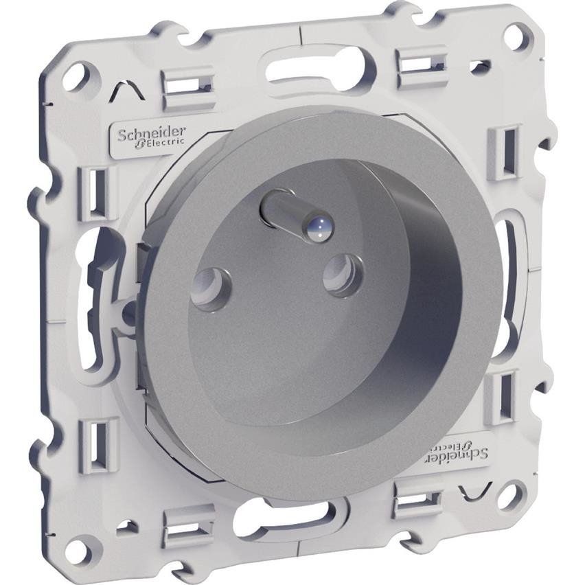 Gniazdo 2P+ PE z przesłonami (zaciski śrubowe), aluminium Odace