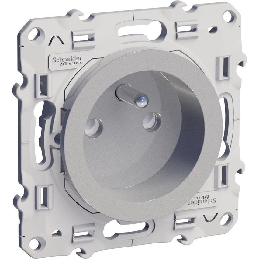 Gniazdo 2P+ PE z przesłonami, aluminium Odace
