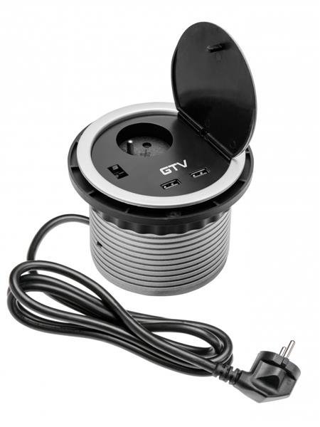 Przedłużacz biurkowy CHARGER wpuszczany 1 gniazdo z uziemnieniem ładowanie USB 5V 2A GTV