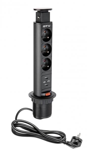 Biurkowy przedłużacz wpuszczany 60mm 3x gniazdo z uziemieniem 2xUSB 21a 5V (czarny) GTV