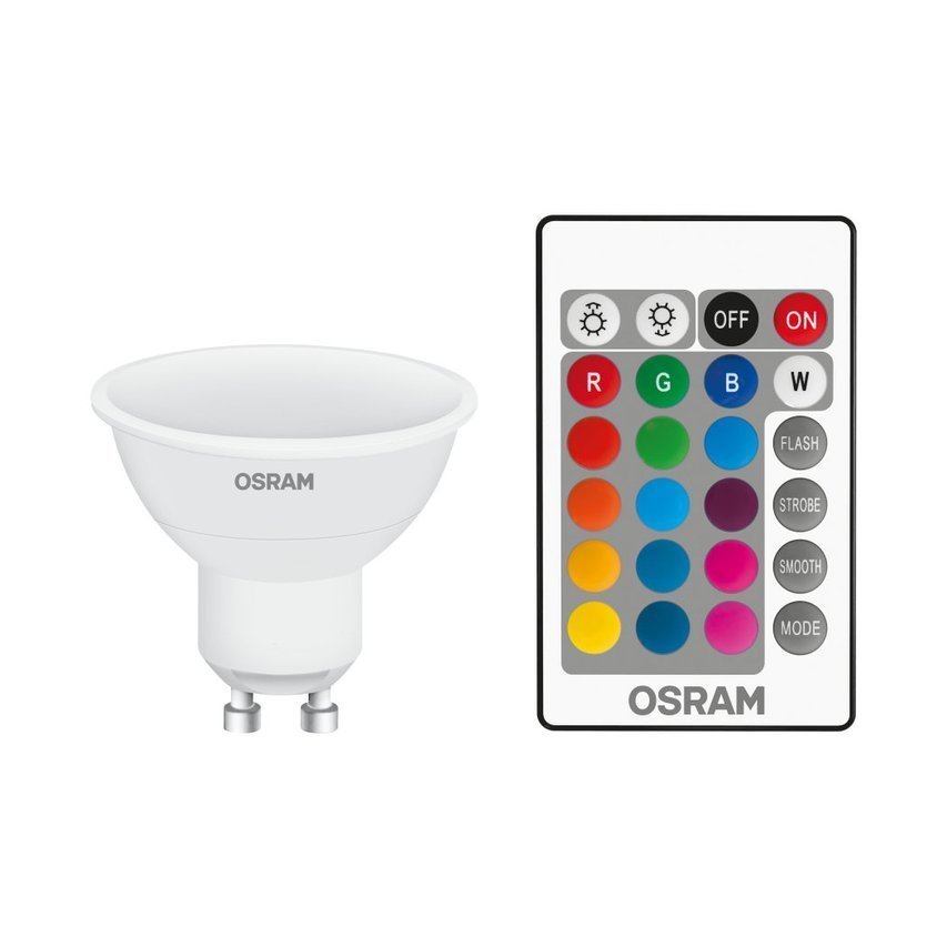 Żarówka LED OSRAM RGBW 2,9W 2700K ciepła GU10 + pilot