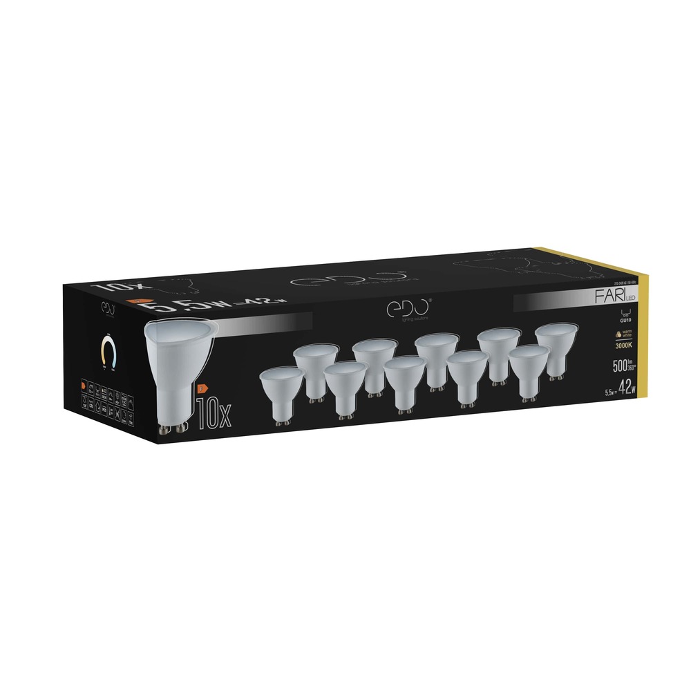 Zestaw żarówek 10x FARI LED GU10 5,5W 3000K ciepła WW 500lm 120st EDO