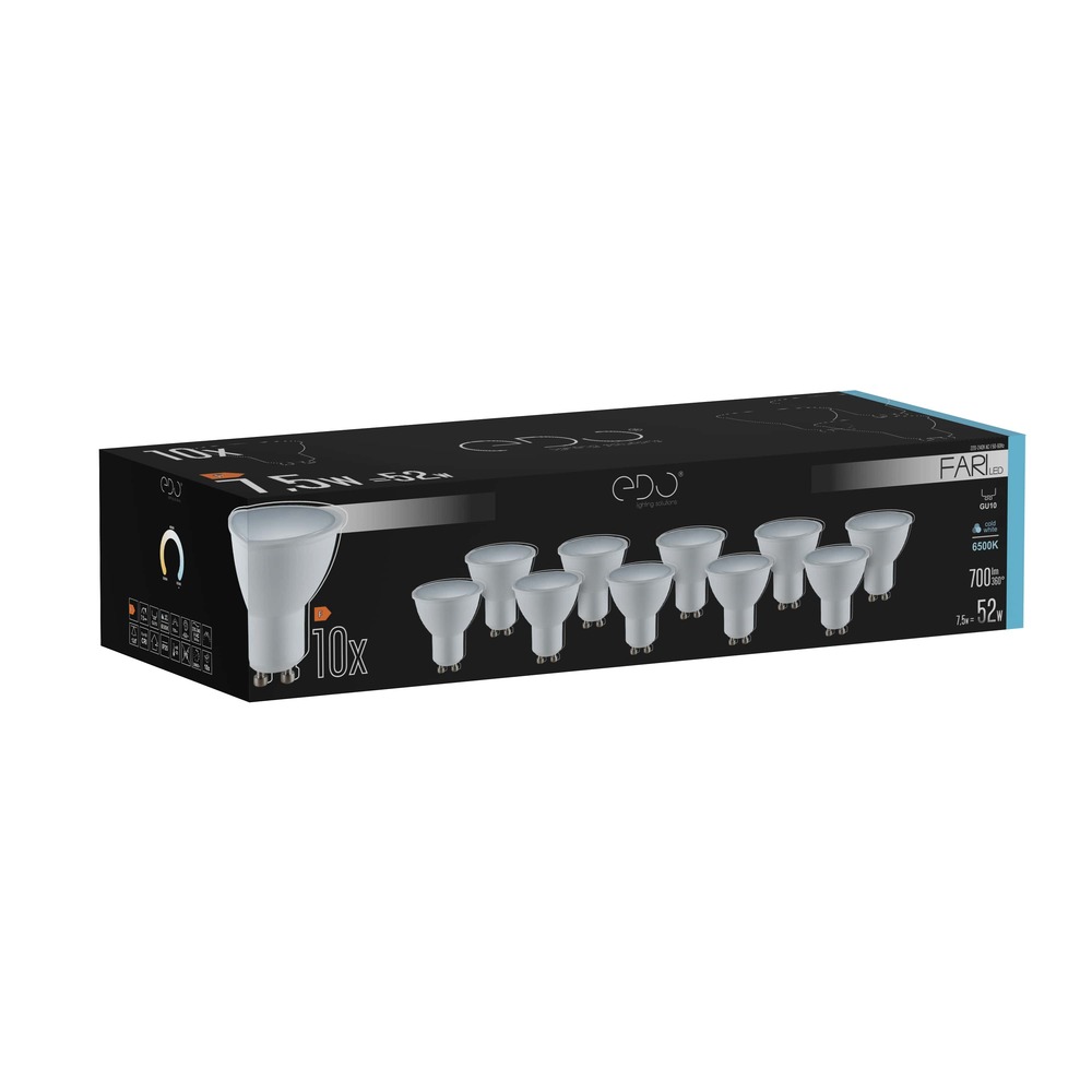 Zestaw żarówek 10x FARI LED GU10 7,5W 6500K zimna CW 700lm 120st EDO