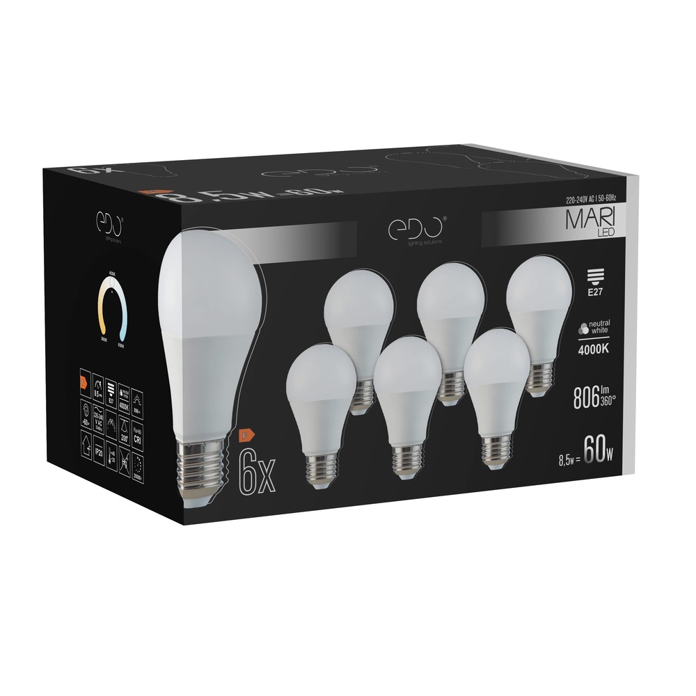 Zestaw żarówek 6x MARI LED E27 8,5W 4000K neutralna NW 806lm EDO