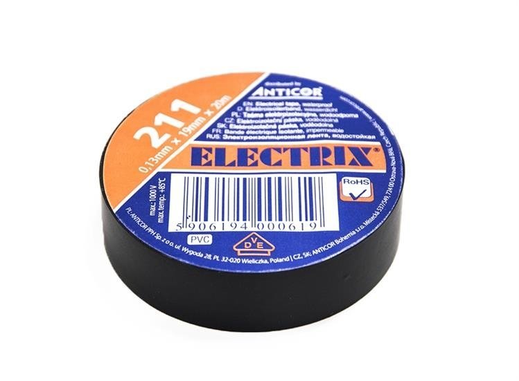 Taśma elektroizolacyjna PCW 19mm x 20m wodoodporna Anticor 211 czarna