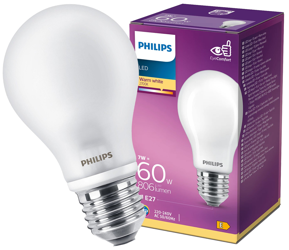 Żarówka LED classic E27 7W 2700K A60 ciepła Philips