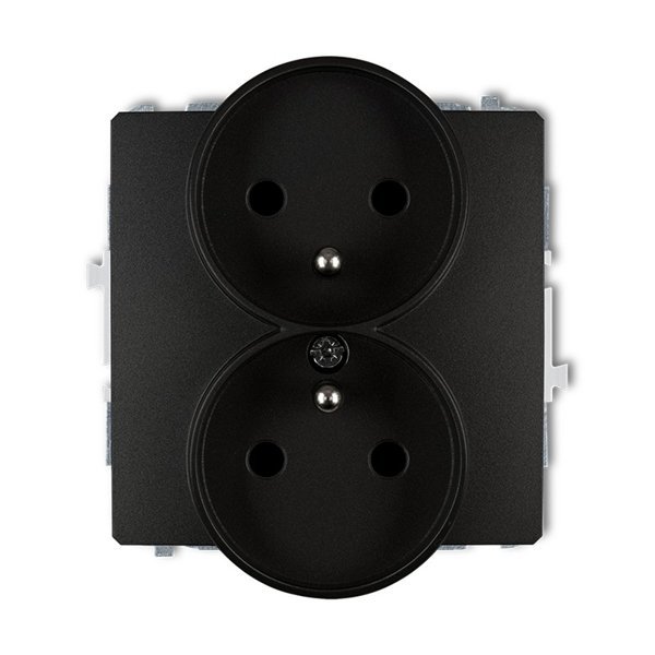 Mechanizm gniazda podwójnego do ramki DECO Soft, z uziemieniem 2x(2P+Z) czarny mat Karlik 12DGPRSO-2zp
