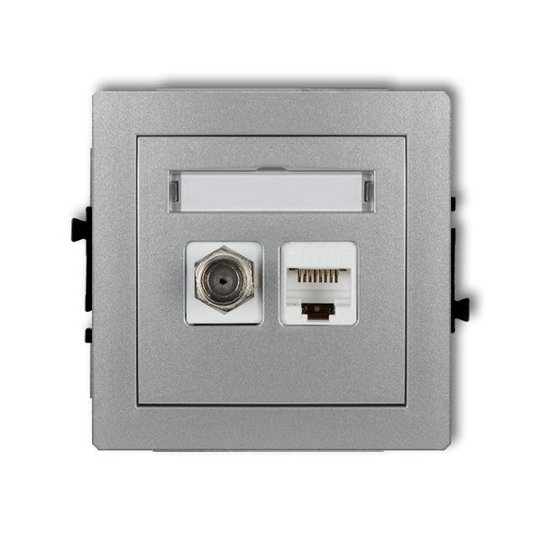 Mechanizm gniazda antenowego typu F (SAT) + gniazda komp. RJ45, kat. 5e, srebrny metalik Karlik Deco 7DGFK