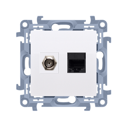 Simon 10 | Biały| Gniazdo antenowe typu „F” + komputerowe RJ45 kat.5e, CASFRJ455.01/11, Kontakt Simon