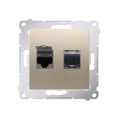 Simon 54 Premium Złoty Gniazdo komputerowe podwójne RJ45 kat. 6 ekranowane z przesłoną D62E.01/44