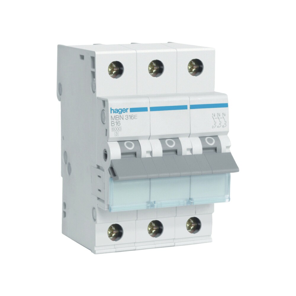 MCB Wyłącznik nadprądowy 6kA 3P B 16A MBN316E Hager