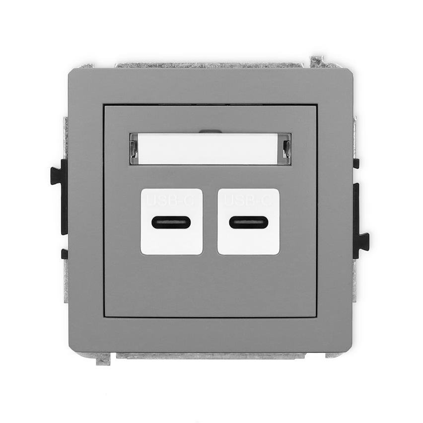 Mechanizm ładowarki USB podwójnej 2xUSB C, 20W max. Karlik DECO szary mat 27DCUSB-7