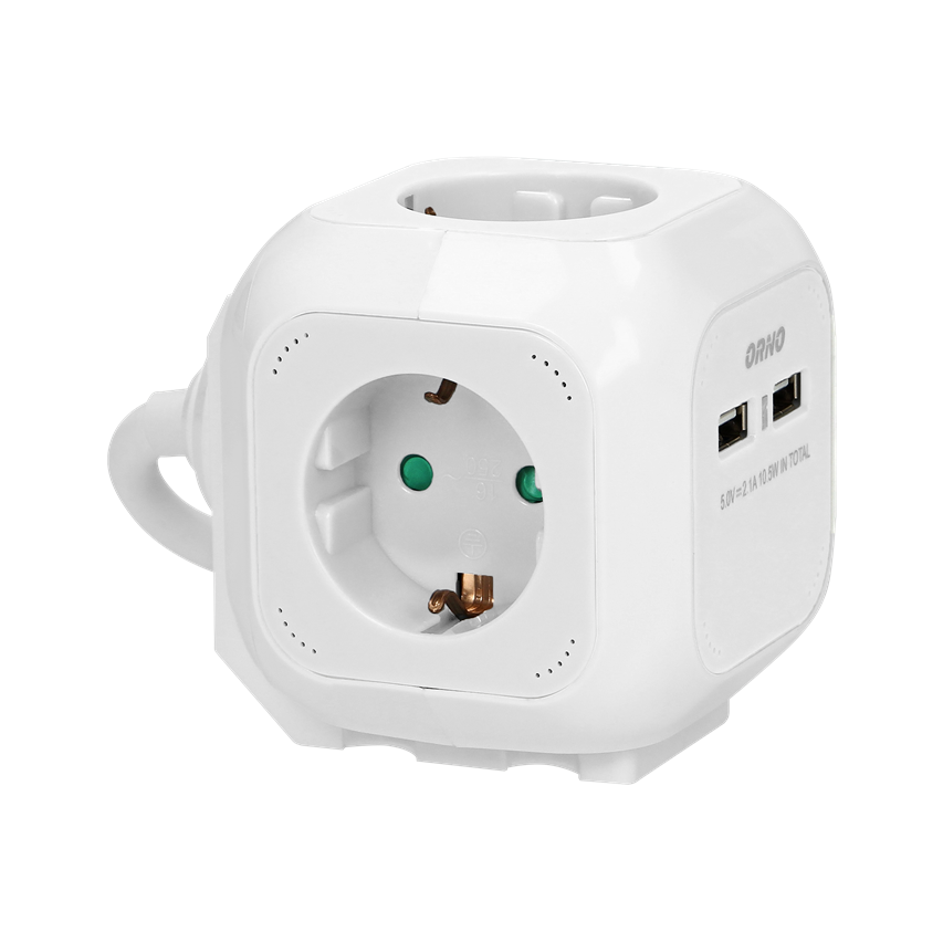 Przedłużacz Kostka 4x2P+Z(Schuko), ładowarka 2xUSB, 1,4m H05VV-F 3x1,5mm2, biały