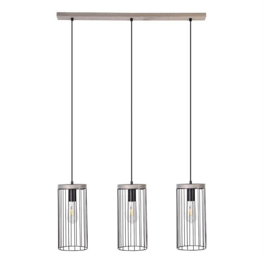 Timeo Lampa Wisząca 3xE27 Max.60W Sosna Bejcowana Szara/Czarny PVC/Czarny Britop