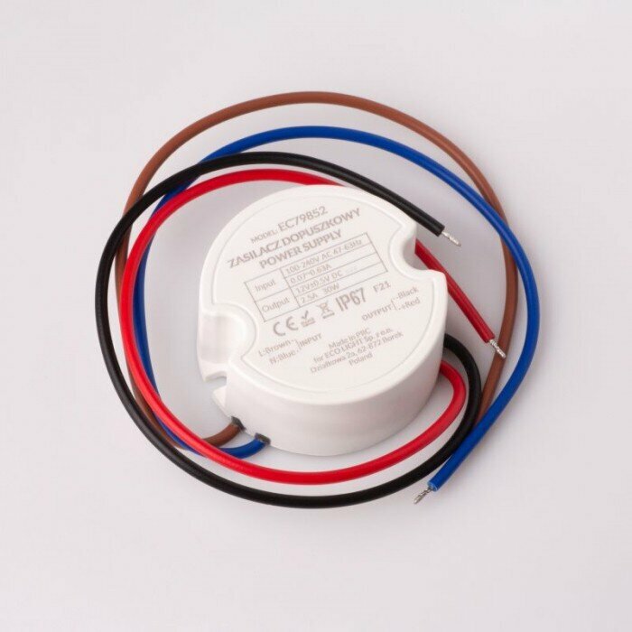 Zasilacz do puszk fi60 2,50A 30W 12V IP67 50x50x22 EC79852 Eco Light