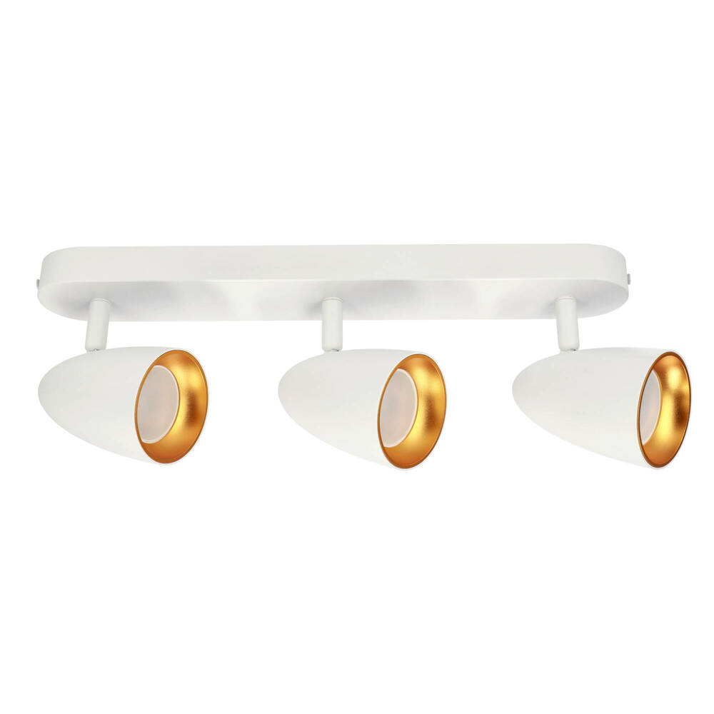 Potrójna punktowa oprawa sufitowa typu spot OVO 3 White Gold, listwa, IP20, 3xGU10, biała, pierścień złoty EDO777240 EDO Solutions