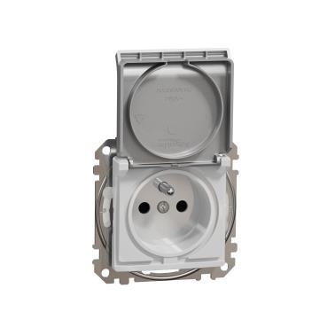 Gniazdo 2p+pE z przesłonami IP44 srebrny 2-biegunowy + PE z przesłonami IP44 SDD213013 Sedna Design Schneider Electric