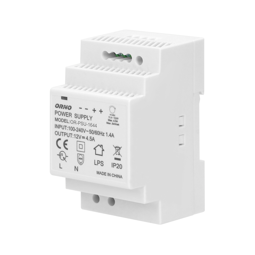 Zasilacz na szynę DIN 12VDC 4,5A 54W szerokość 3 moduły Orno OR-PSU-1644