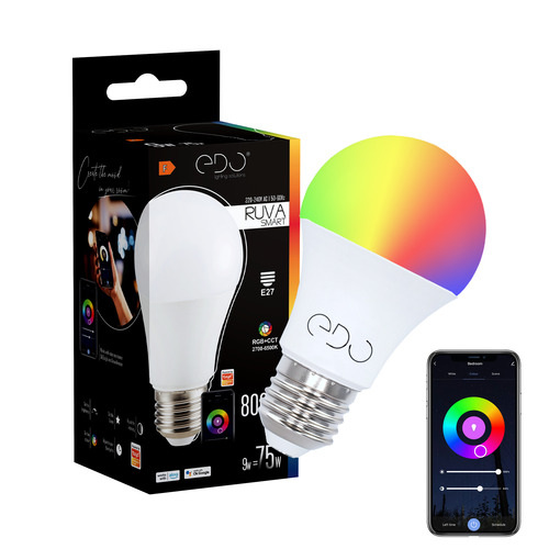 <span class="keyword" >Żar</span>ówka RUVA Smart LED, zmiana barwy, E27 9W RGB+CCT 2700-6500K 806lm WiFi Tuya Smart EDO777359 EDO Solutions